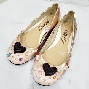 Brand New Japan Lamb Skin Pink & Gold Beads Pearl Flat Shoes Kids US 3